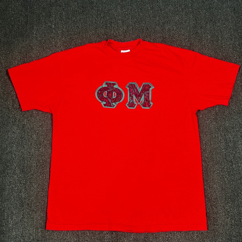 Hanes Beefy-T Phi Mu Sorority T-Shirt Mens XL Red Excellent Vintage 90s Paisley